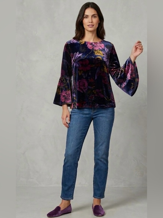 Trina Turk Tops - Trina Turk Astral Floral Velvet Silk Blend Crewneck Bell Sleeve size Large